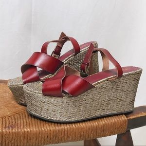 1970’s style metallic & cognac wedge platform heel